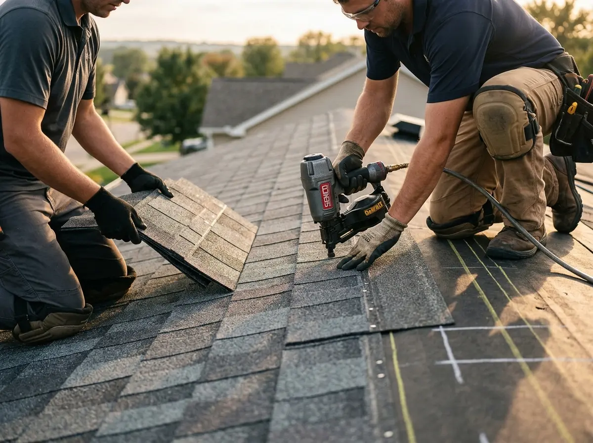 Professional roofer working on a residential roof in Southeast Arcadia